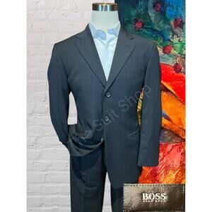 Hugo Boss 40R 34x32 Gray Nailhead Super 120s Virgin Wool 2 Piece Suit Set